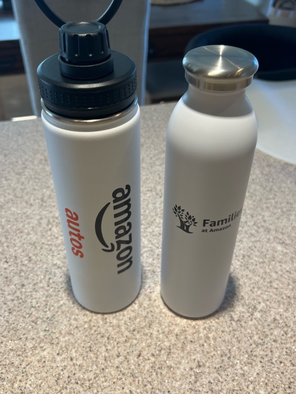 Amazon White Stainless Duo Water Bottles with Black and Orange Accents